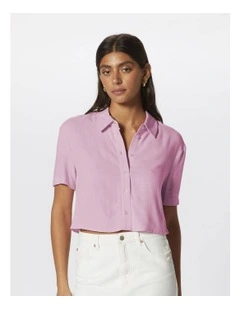 Siesta Linen Cropped Shirt in Pink