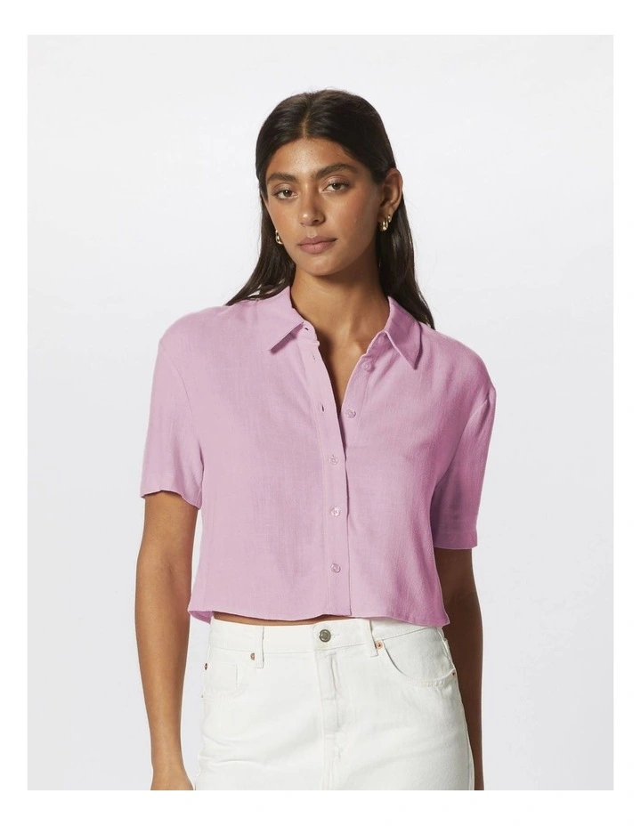 Siesta Linen Cropped Shirt in Pink image 1