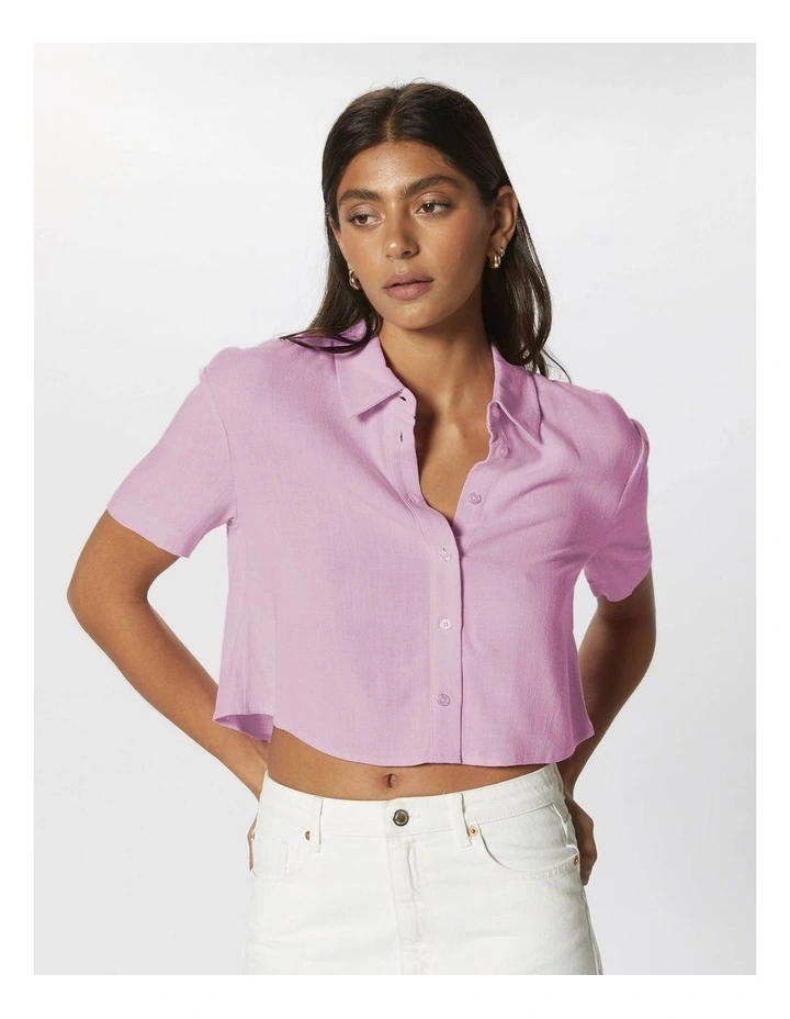 Siesta Linen Cropped Shirt in Pink image 2
