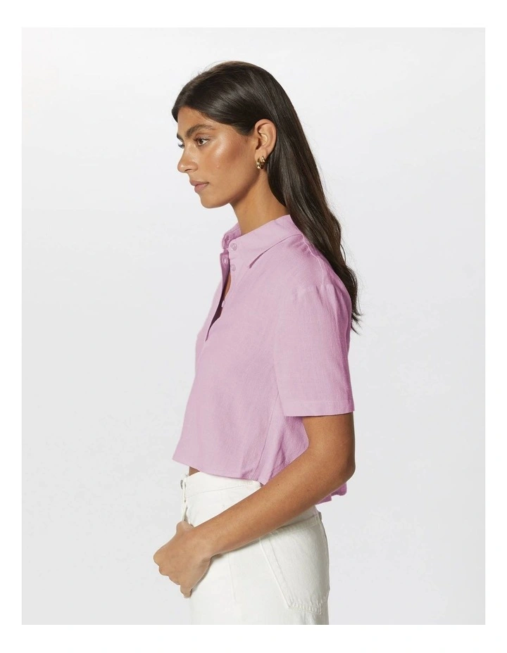 Siesta Linen Cropped Shirt in Pink image 3
