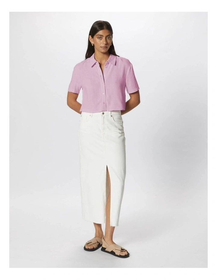 Siesta Linen Cropped Shirt in Pink image 5