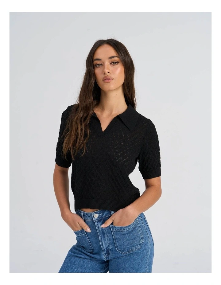 Cosima Knitted Polo in Black image 6