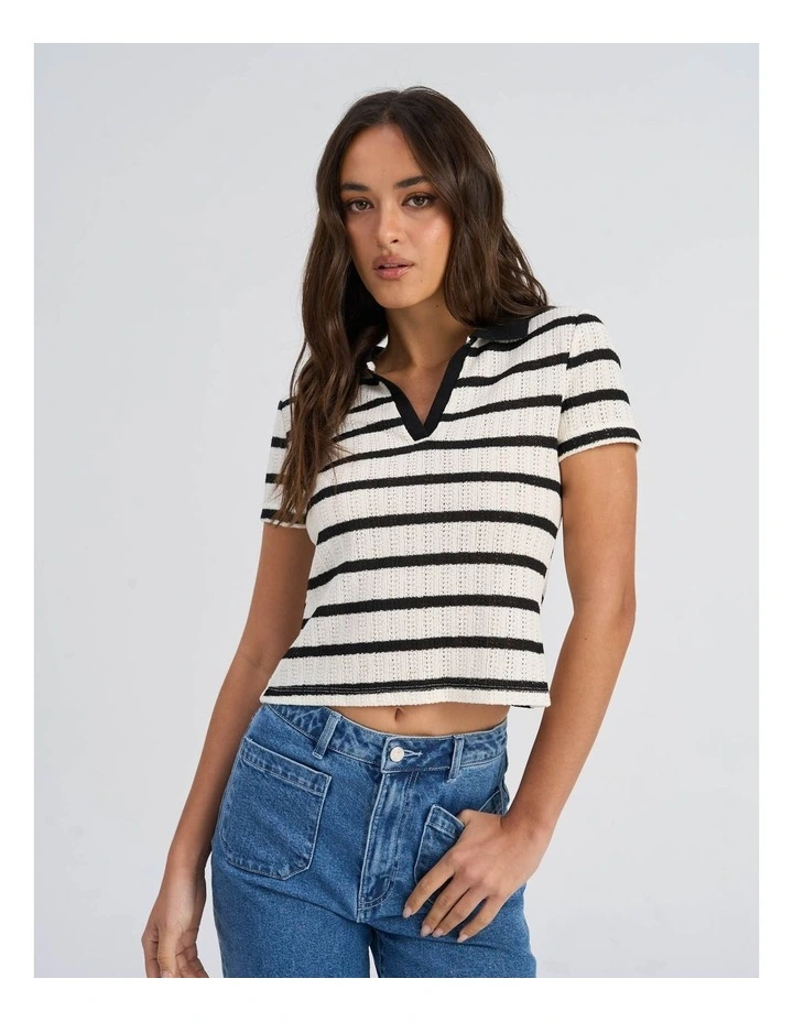 Halia Collared Knit Top in White image 1