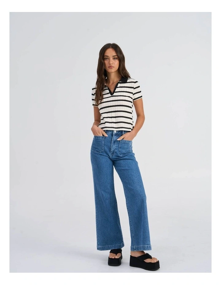 Halia Collared Knit Top in White image 2
