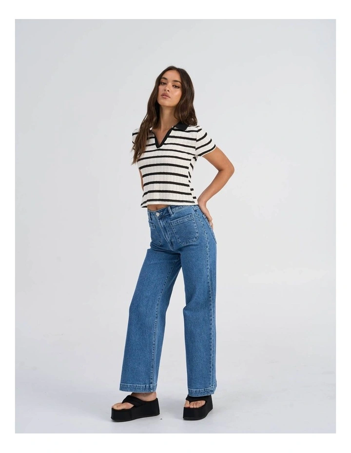 Halia Collared Knit Top in White image 3