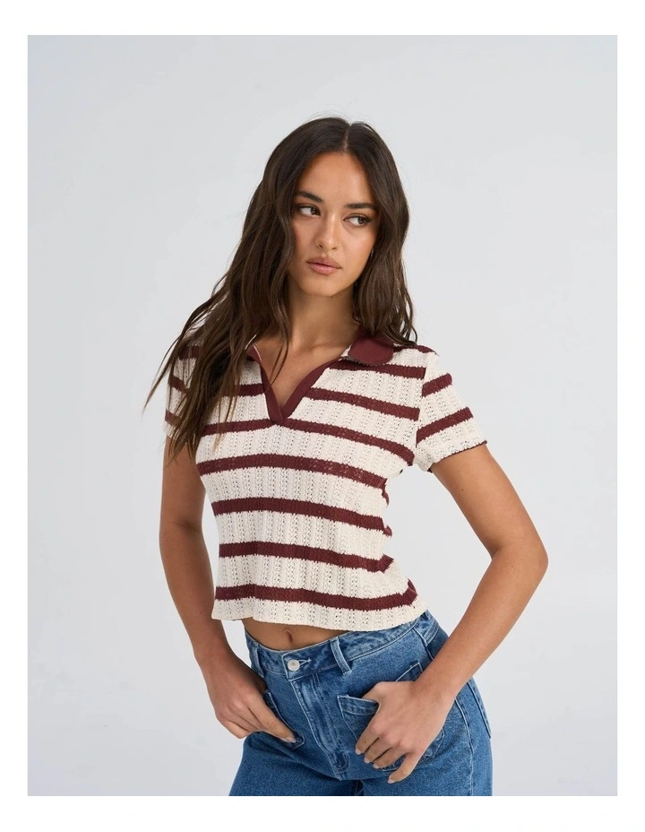 Halia Collared Knit Top in Cream image 1
