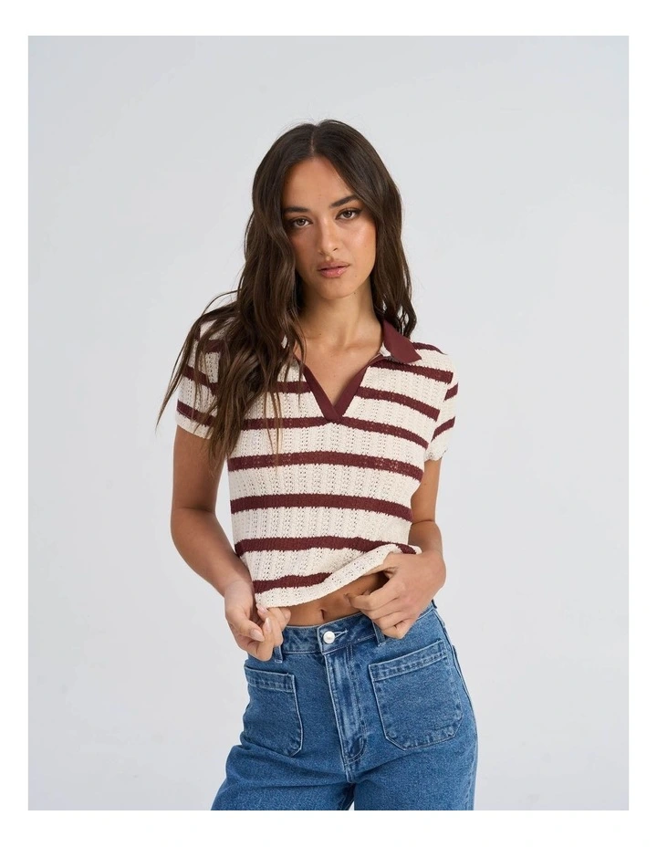 Halia Collared Knit Top in Cream image 2