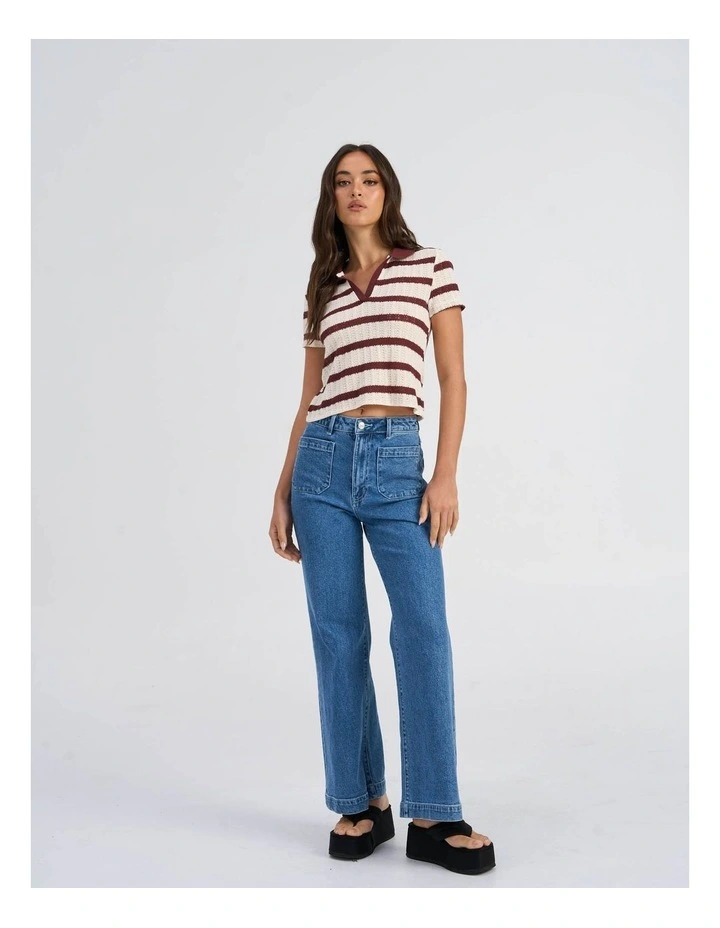 Halia Collared Knit Top in Cream image 3