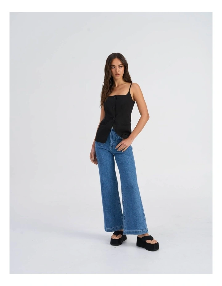 Adora Strap Buttoned Vest Top in Black image 2