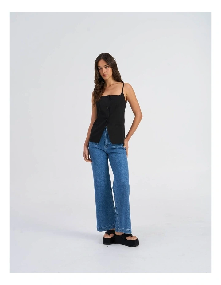Adora Strap Buttoned Vest Top in Black image 3