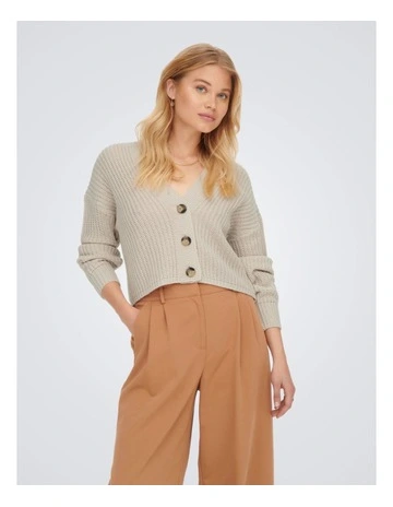 Carol Long Sleeve Knitted Cardigan in Stone