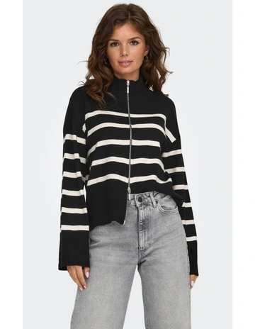 Valley Highneck Zip Cardigan in Black Birch