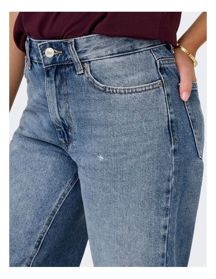 Ella Wide Fold Up Jeans in Mid Blue Denim image 2