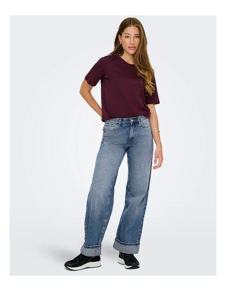 Ella Wide Fold Up Jeans in Mid Blue Denim image 3
