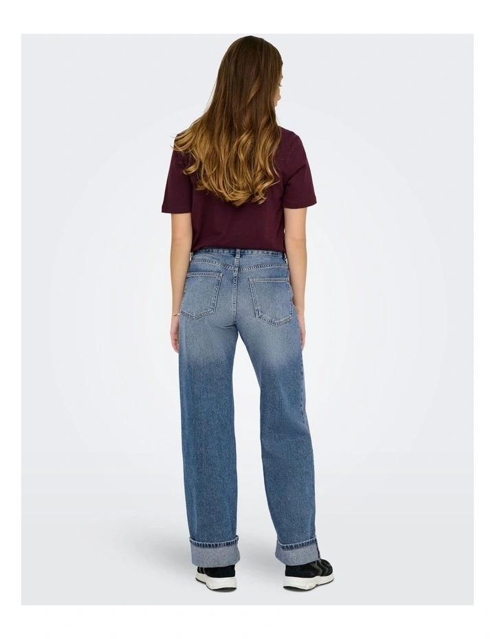 Ella Wide Fold Up Jeans in Mid Blue Denim image 4