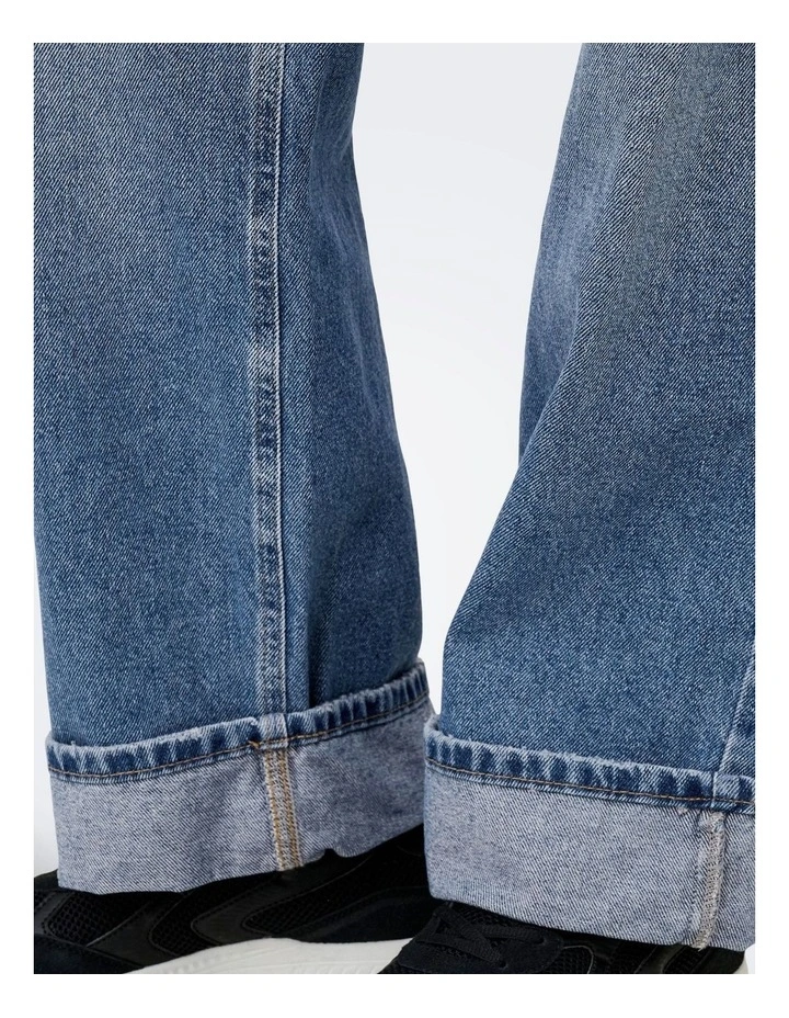 Ella Wide Fold Up Jeans in Mid Blue Denim image 5