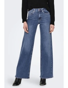 Madison Blush Stretch Wide Jeans in Mid Blue Denim