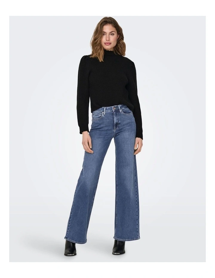 Madison Blush Stretch Wide Jeans in Mid Blue Denim image 3