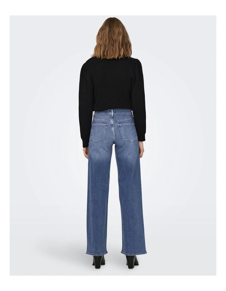 Madison Blush Stretch Wide Jeans in Mid Blue Denim image 4