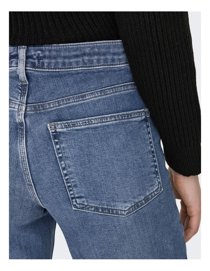 Madison Blush Stretch Wide Jeans in Mid Blue Denim image 5