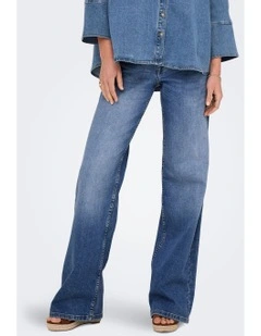 Judy Low  Waisted Wide Leg Jeans in Mid Blue Denim