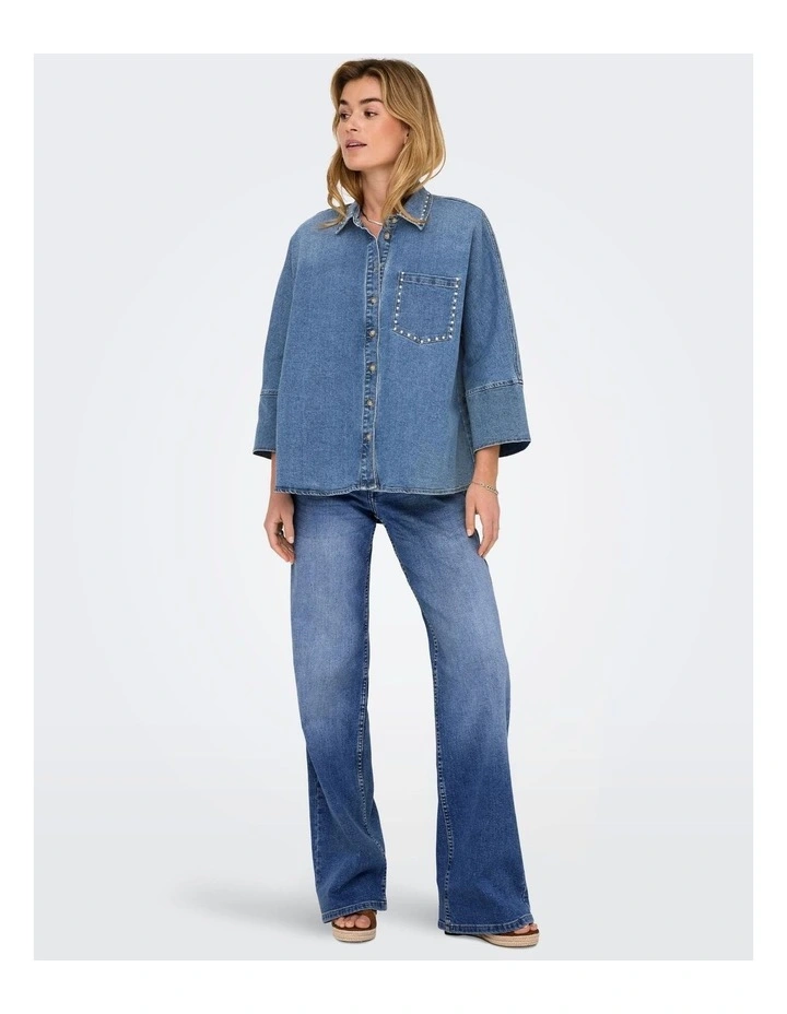 Judy Low  Waisted Wide Leg Jeans in Mid Blue Denim image 4