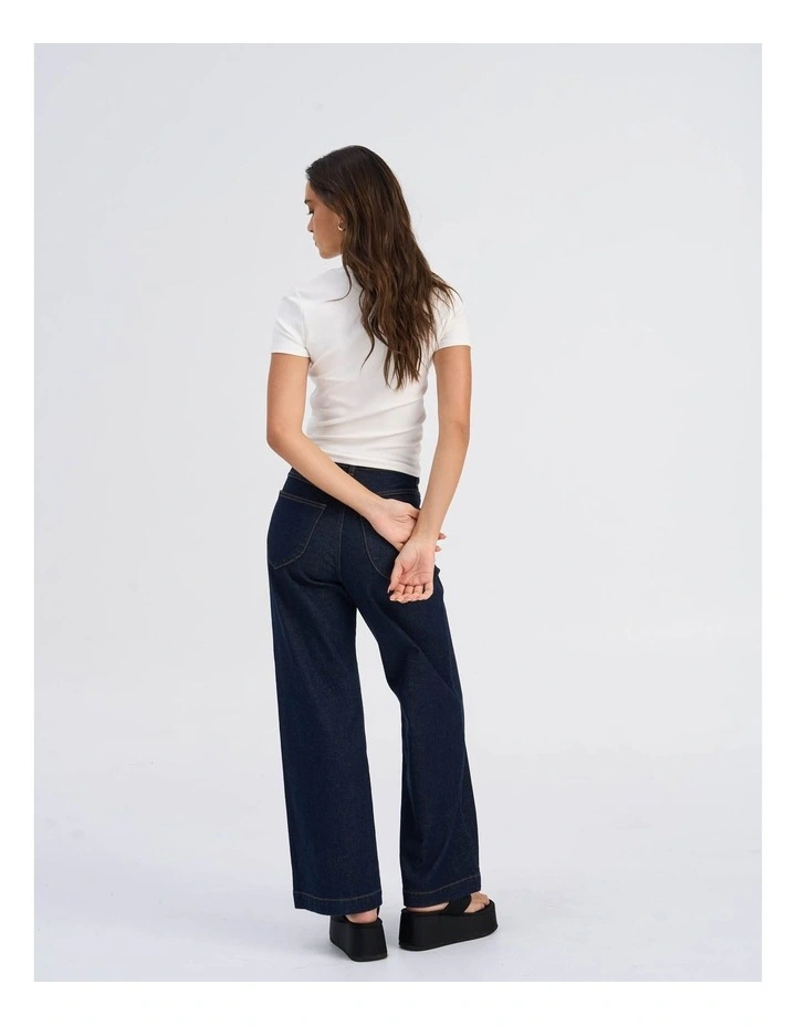 Victoria High Waisted Front Pocket Flared Denim Jeans in Dark Blue image 5