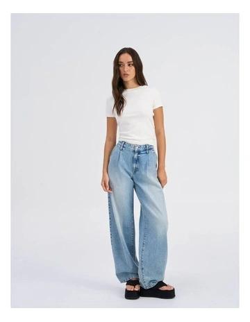 Gianna Pleated Denim Jeans in Light Blue
