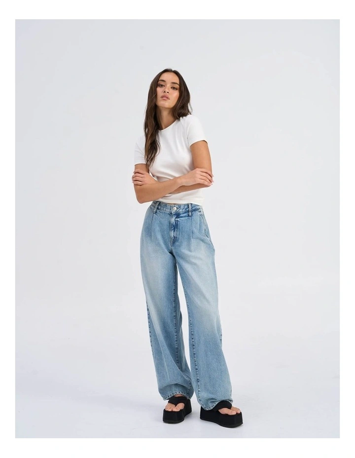 Gianna Pleated Denim Jeans in Light Blue image 4