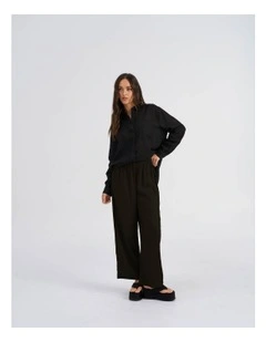 Tokyo Life High Waisted Linen Blend Pants in Black