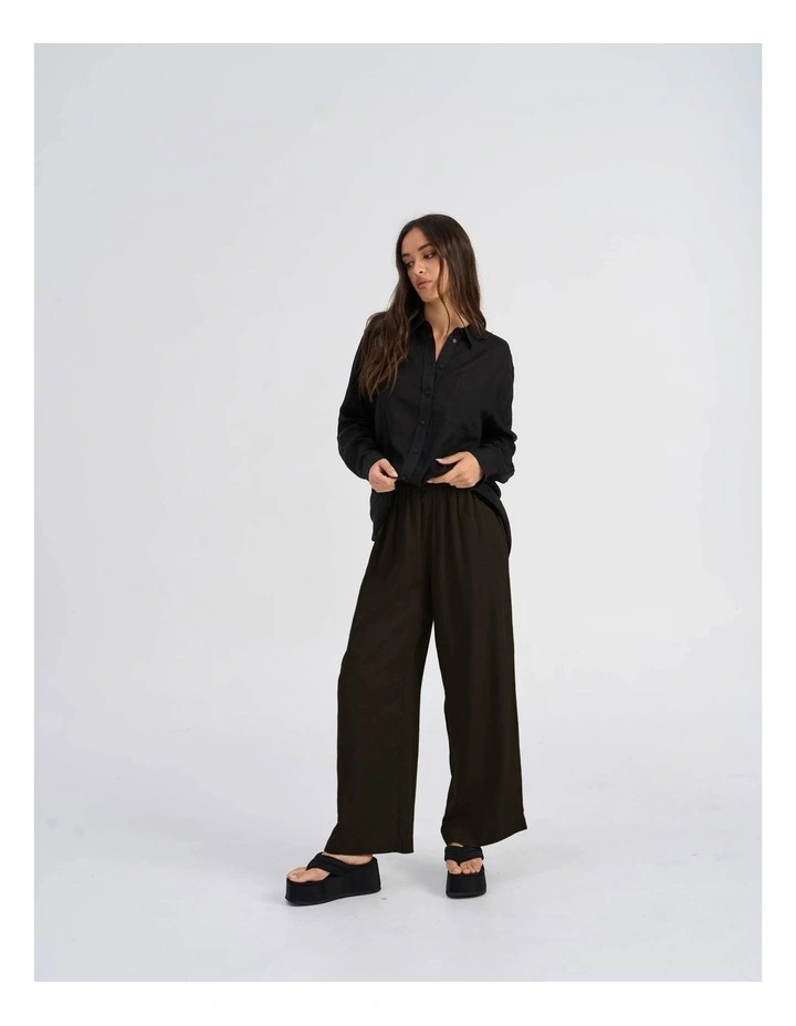 Tokyo Life High Waisted Linen Blend Pants in Black image 3