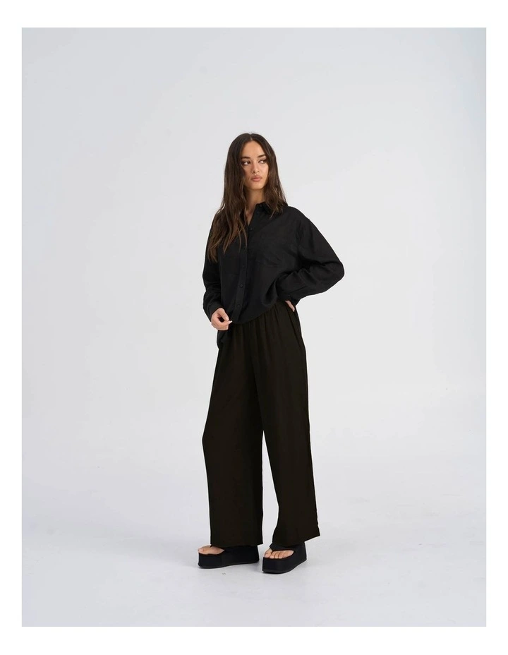 Tokyo Life High Waisted Linen Blend Pants in Black image 4