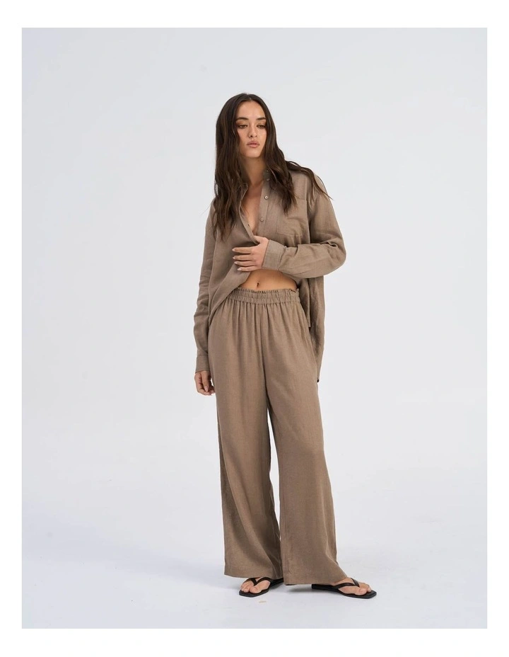 Tokyo Life High Waisted Linen Blend Pants in Khaki image 1