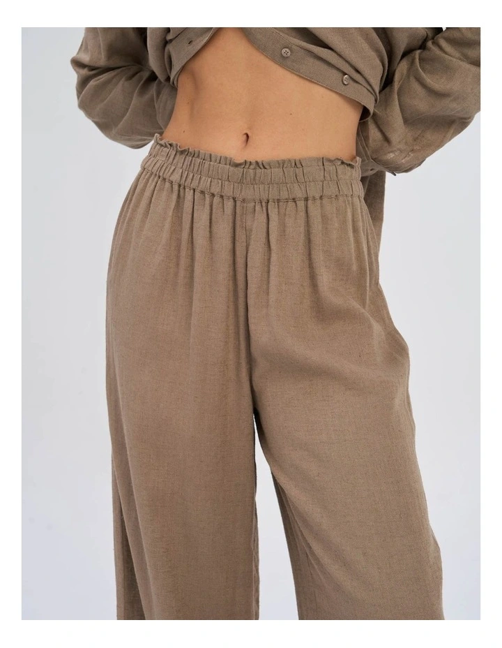 Tokyo Life High Waisted Linen Blend Pants in Khaki image 2