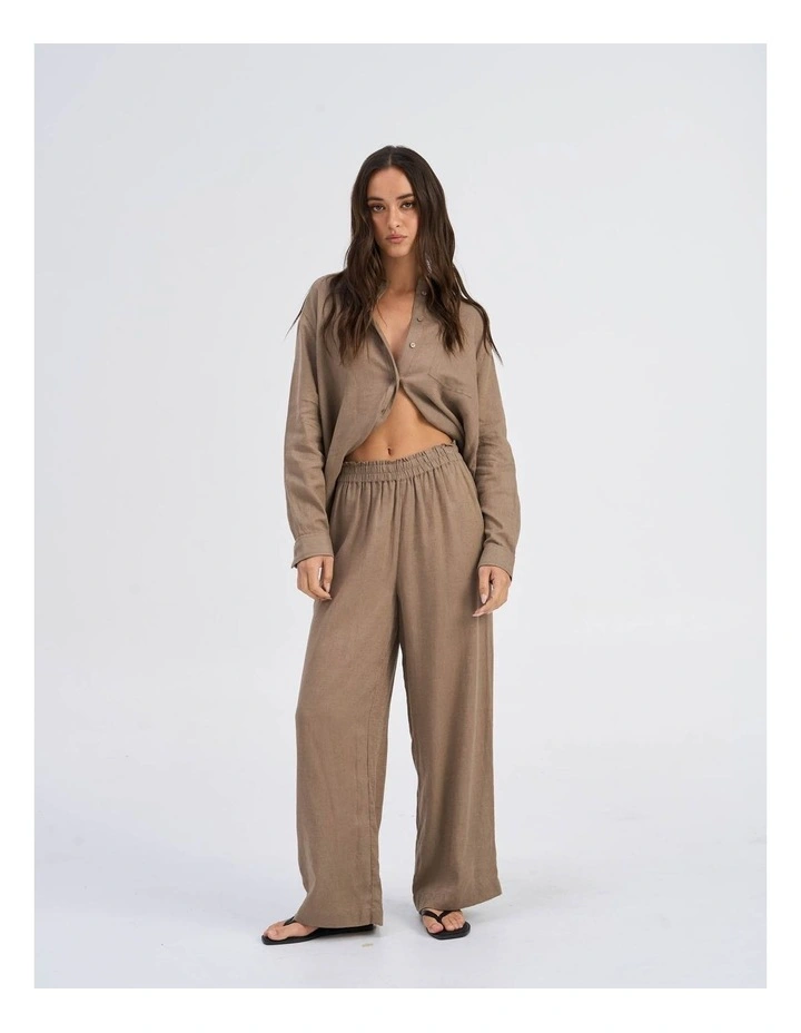 Tokyo Life High Waisted Linen Blend Pants in Khaki image 3