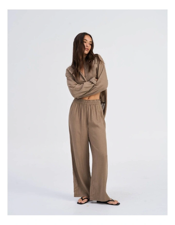 Tokyo Life High Waisted Linen Blend Pants in Khaki image 4