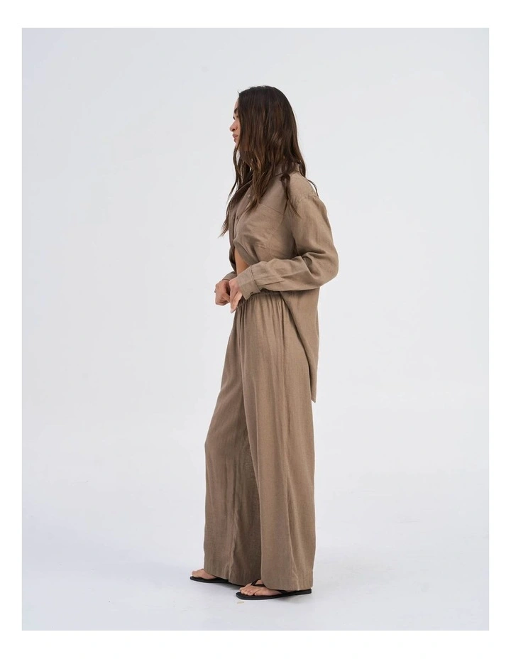 Tokyo Life High Waisted Linen Blend Pants in Khaki image 5