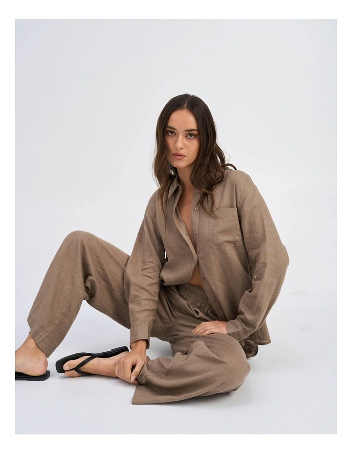 Tokyo Life High Waisted Linen Blend Pants in Khaki image 7