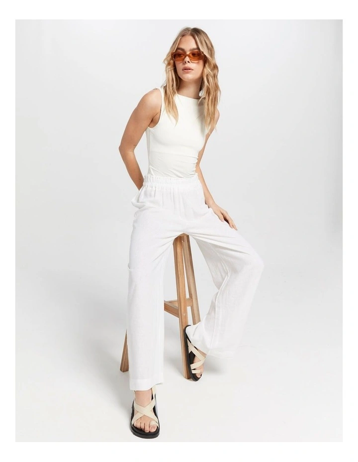 Tokyo Life High Waisted Linen Blend Pants in White image 2