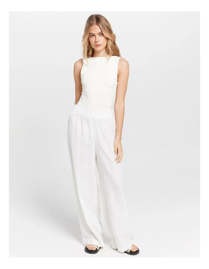 Tokyo Life High Waisted Linen Blend Pants in White image 5