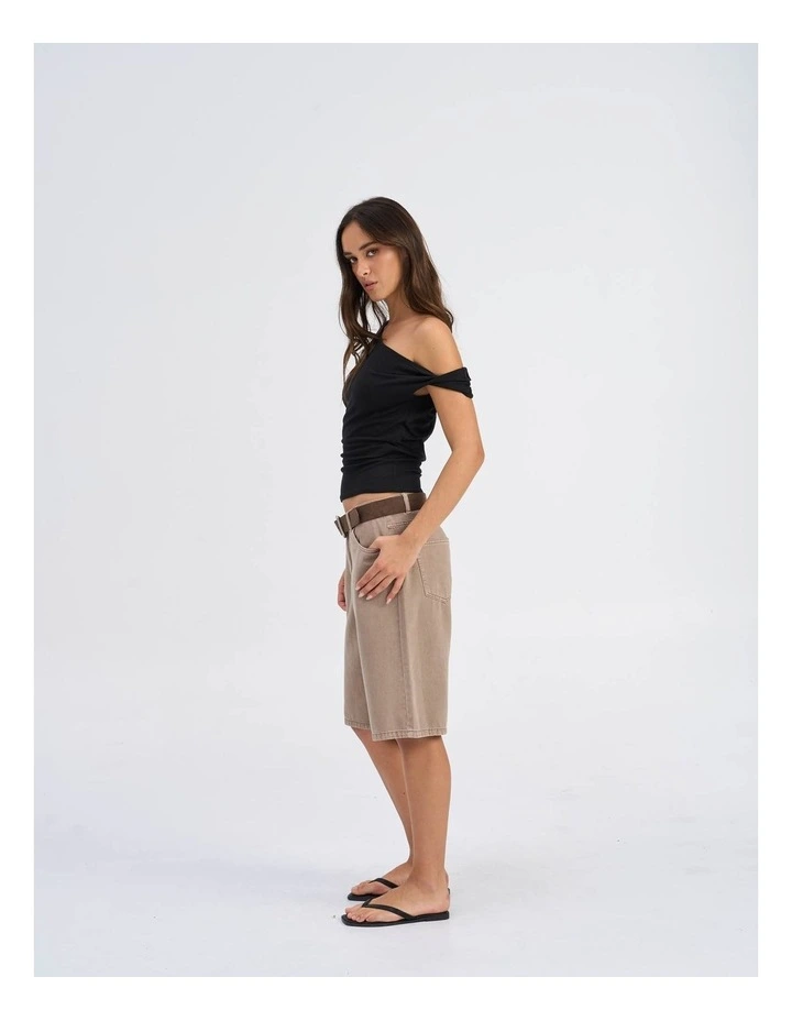 Silla Relaxed Denim Shorts in Taupe image 5