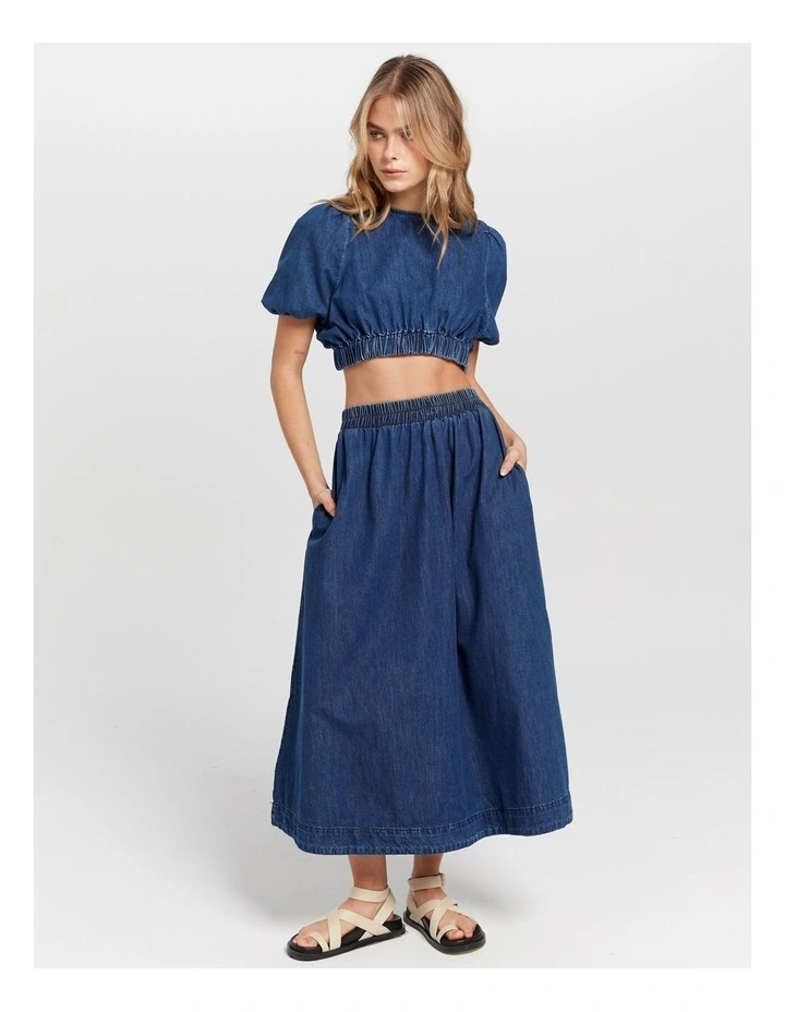 Camilla Long Denim Skirt in Dark Blue image 1