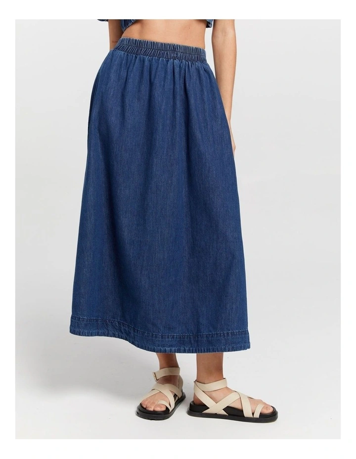 Camilla Long Denim Skirt in Dark Blue image 2