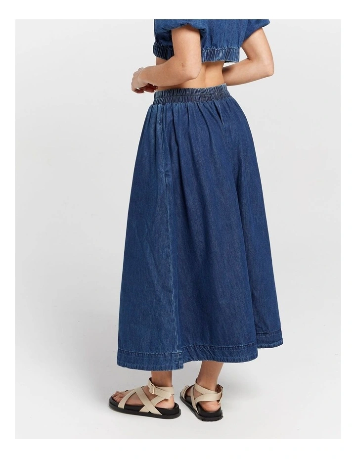 Camilla Long Denim Skirt in Dark Blue image 4