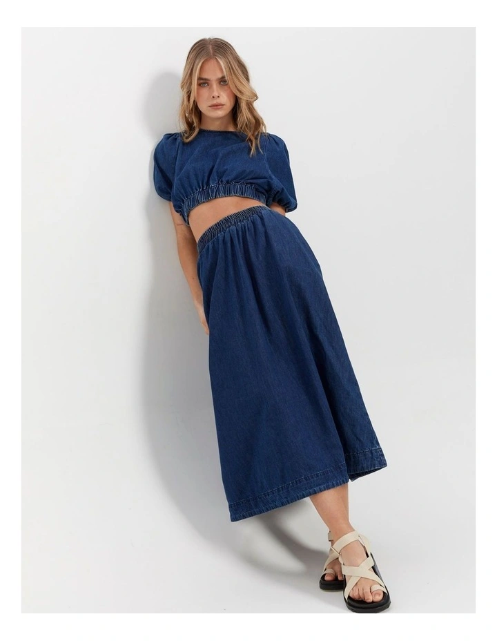 Camilla Long Denim Skirt in Dark Blue image 5