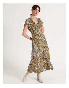 AMLLY Womens Floral Print V Neck 3/4 Sleeves Wrapped Long Casual Boho Maxi Dress with Belt AMLLY Womens Floral Print V Neck 3/4 Sleeves Wrapped Long Casual Boho Maxi Dress with Belt