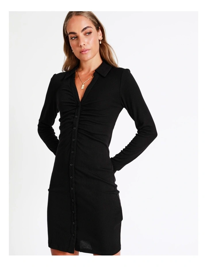 Black polo dress long sleeve clearance
