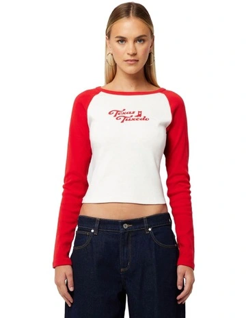 Texas Tuxedo Raglan Long Sleeve Tee in Red
