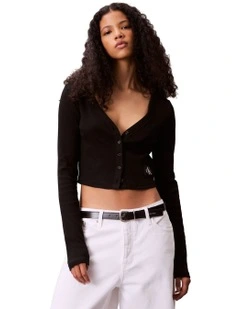 A-Ls Woven Label 2X2 Cotton Rib Cardigan in Black