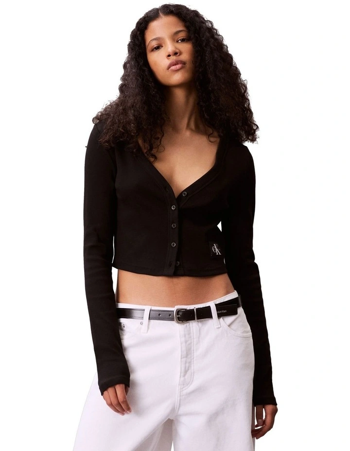 A-Ls Woven Label 2X2 Cotton Rib Cardigan in Black image 1